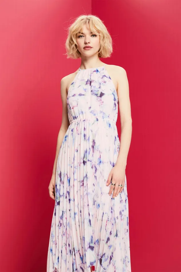 Dresses Jumpsuits Women Esprit Pleated Chiffon Midi Dress Pastel Pink