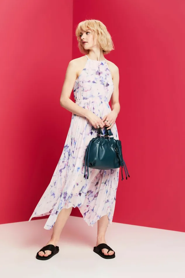 Dresses Jumpsuits Women Esprit Pleated Chiffon Midi Dress Pastel Pink