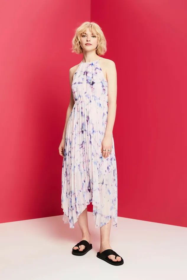 Dresses Jumpsuits Women Esprit Pleated Chiffon Midi Dress Pastel Pink