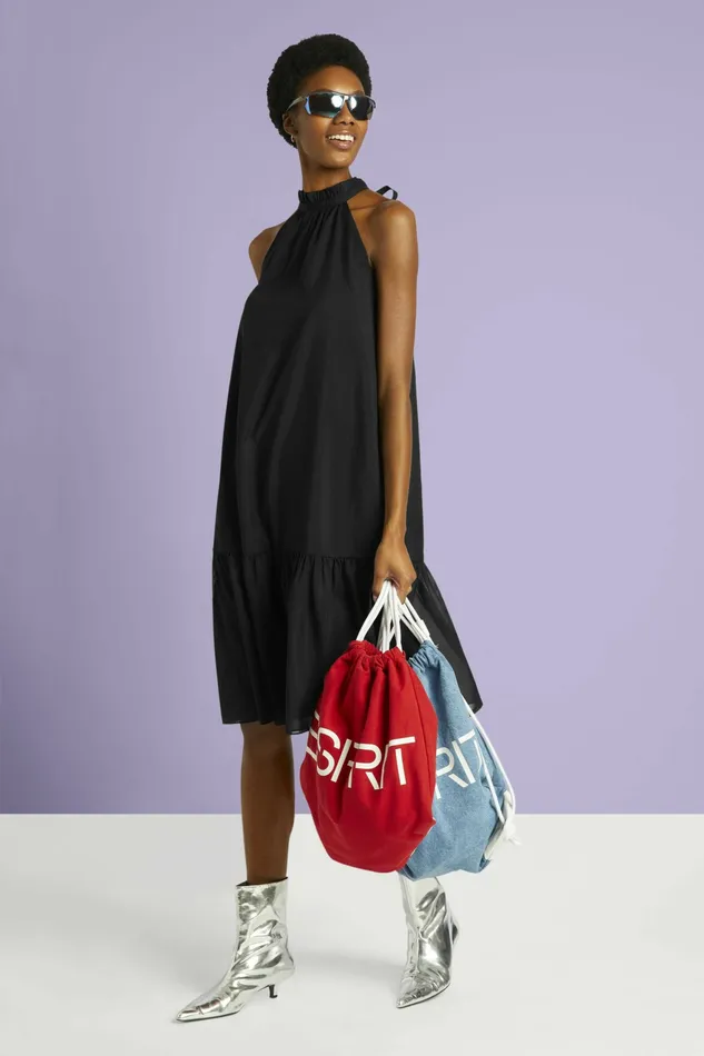 Dresses Jumpsuits Women Esprit Twill Halter Neck Shift Dress Black