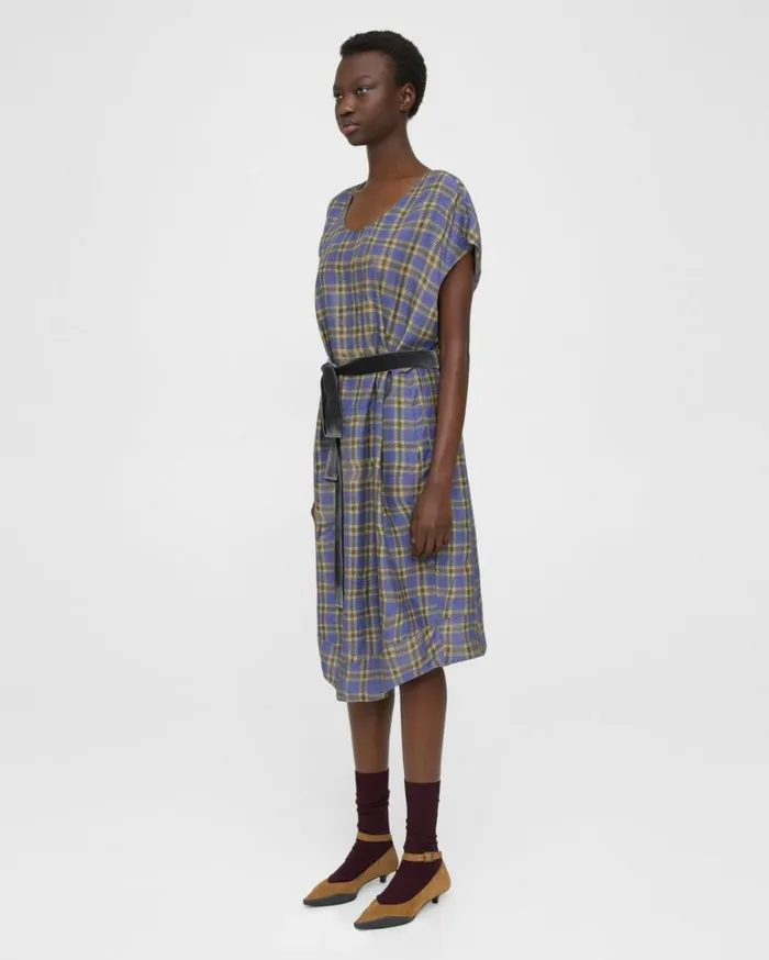 Dresses Jumpsuits Women Theory Belted Dress In SilkViscose Check Royal Multi Dresses Jumpsuits Women Theory Belted Dress In SilkViscose Check Royal Multi