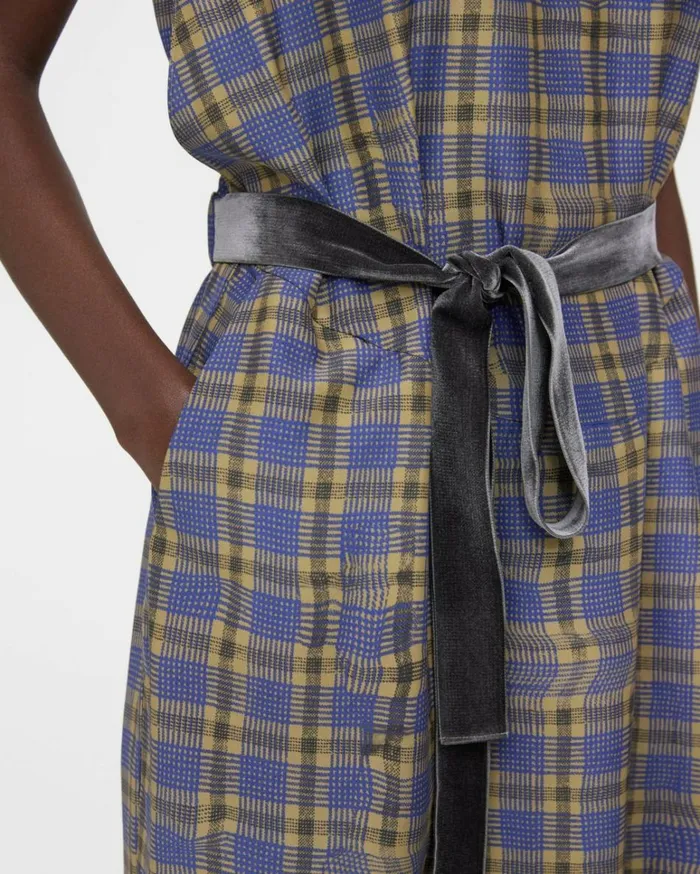 Dresses Jumpsuits Women Theory Belted Dress In SilkViscose Check Royal Multi Dresses Jumpsuits Women Theory Belted Dress In SilkViscose Check Royal Multi