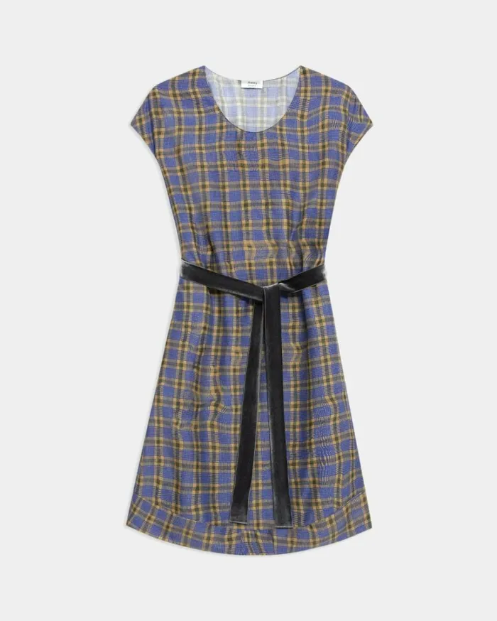 Dresses Jumpsuits Women Theory Belted Dress In SilkViscose Check Royal Multi Dresses Jumpsuits Women Theory Belted Dress In SilkViscose Check Royal Multi