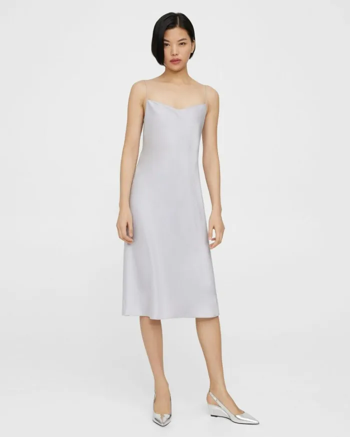 Dresses Jumpsuits Women Theory Midi Slip Dress In Satin Silver