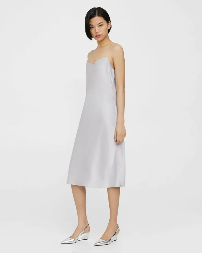 Dresses Jumpsuits Women Theory Midi Slip Dress In Satin Silver Dresses Jumpsuits Women Theory Midi Slip Dress In Satin Silver