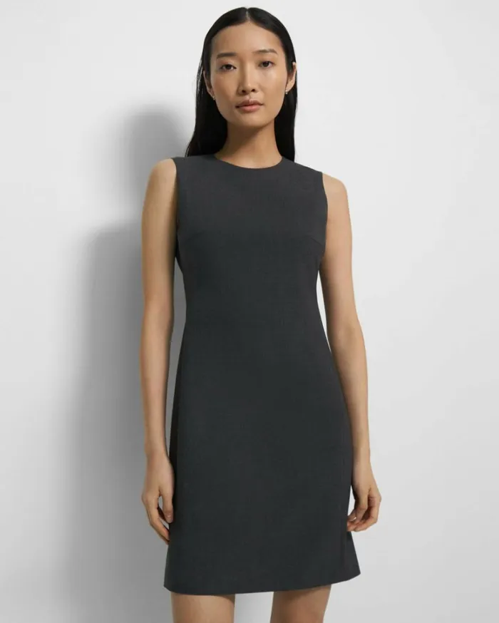 Dresses Jumpsuits Women Theory Sleeveless Fitted Dress In Good Wool Charcoal Melange