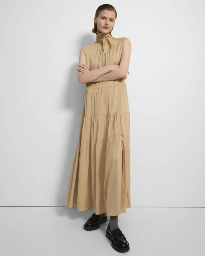 Dresses Jumpsuits Women Theory Tiered Georgette Dress Wheat
