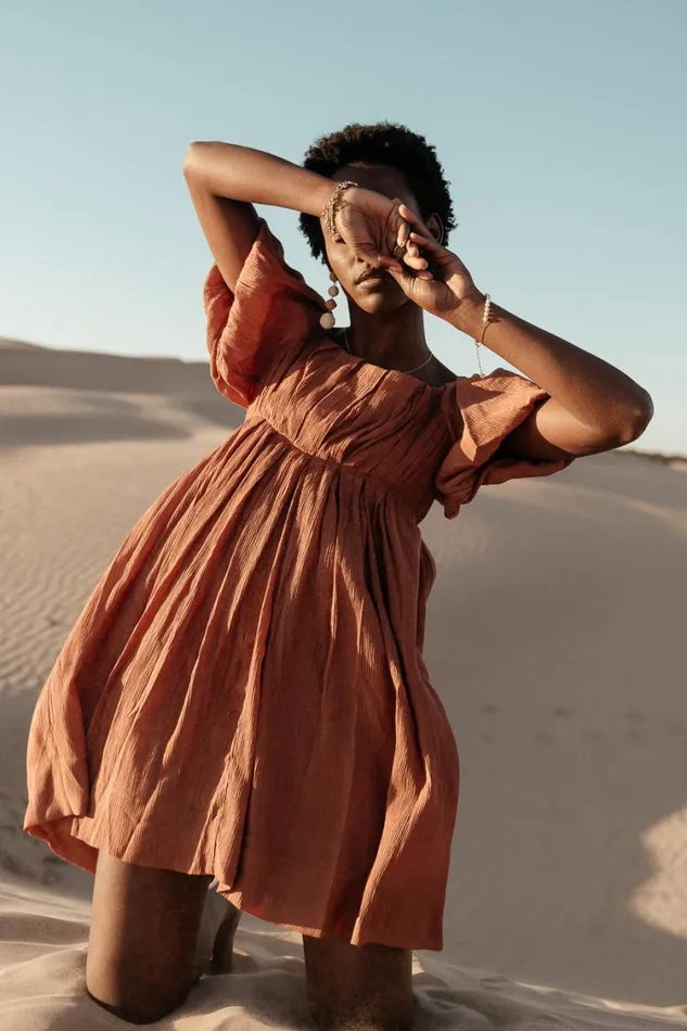 Dresses Women Bohme Dasha Textured Mini Dress In Terracotta Terracotta