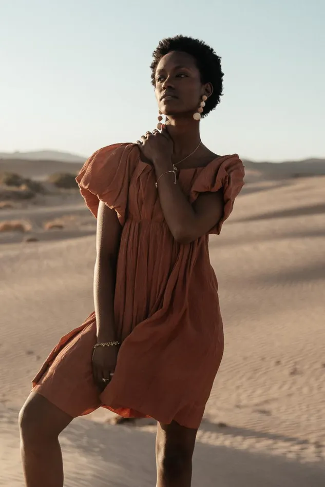 Dresses Women Bohme Dasha Textured Mini Dress In Terracotta Terracotta