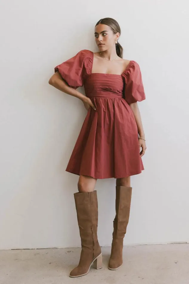 Dresses Women Bohme Dinah Pleated Mini Dress In Rust Rust