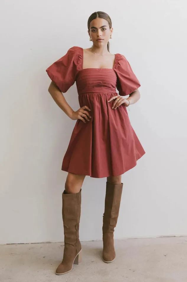 Dresses Women Bohme Dinah Pleated Mini Dress In Rust Rust