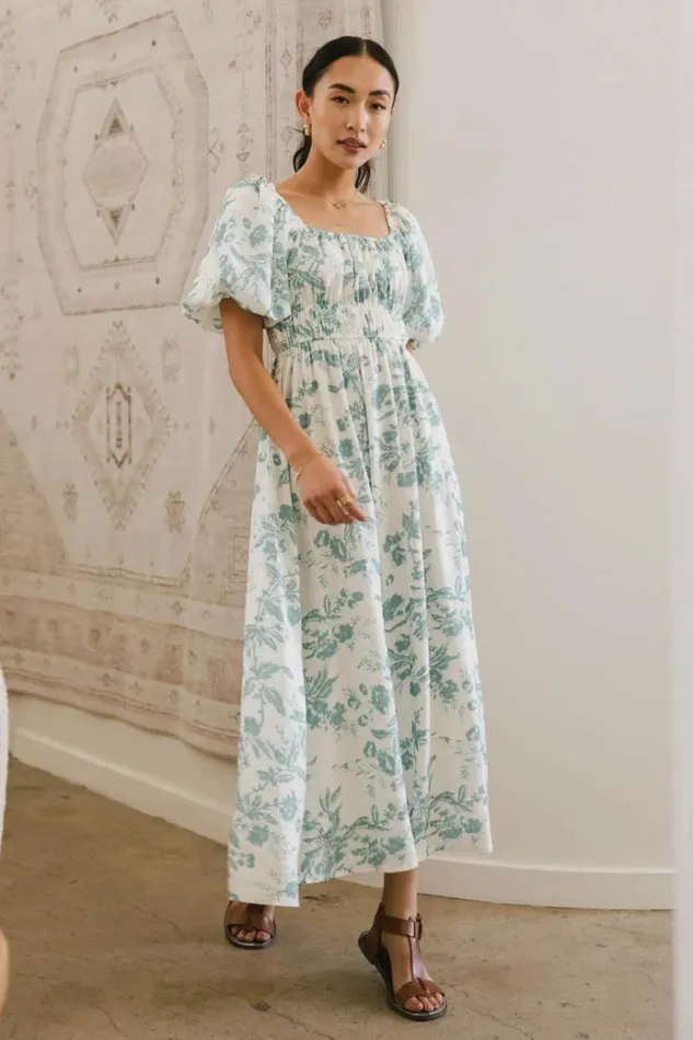 Dresses Women Bohme Dorothea Floral Midi Dress In Teal Teal