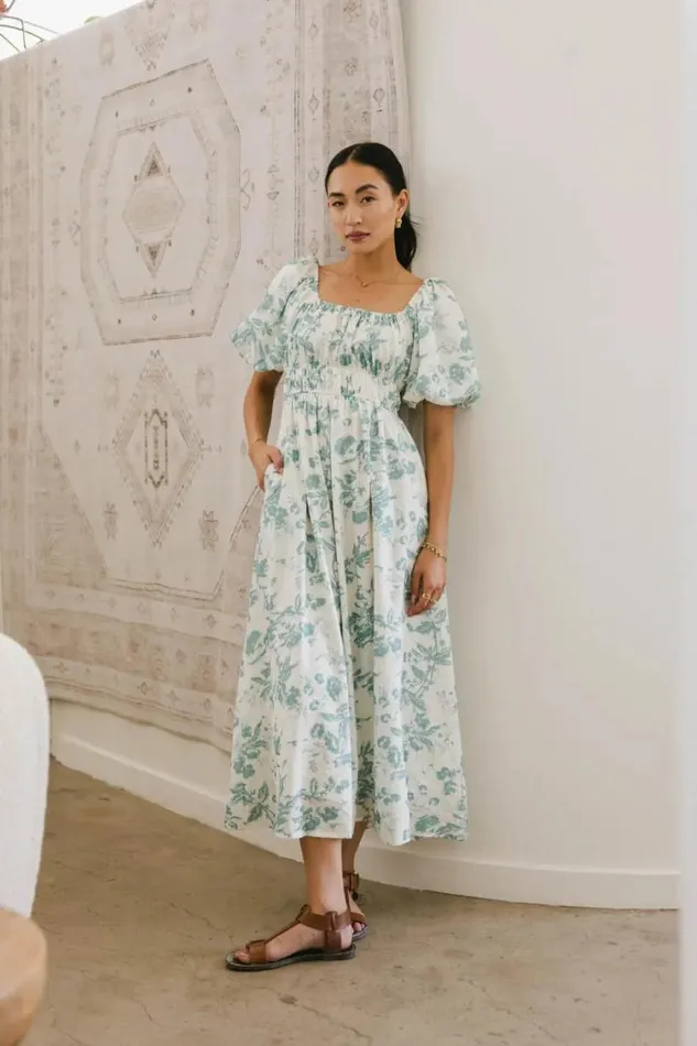 Dresses Women Bohme Dorothea Floral Midi Dress In Teal Teal