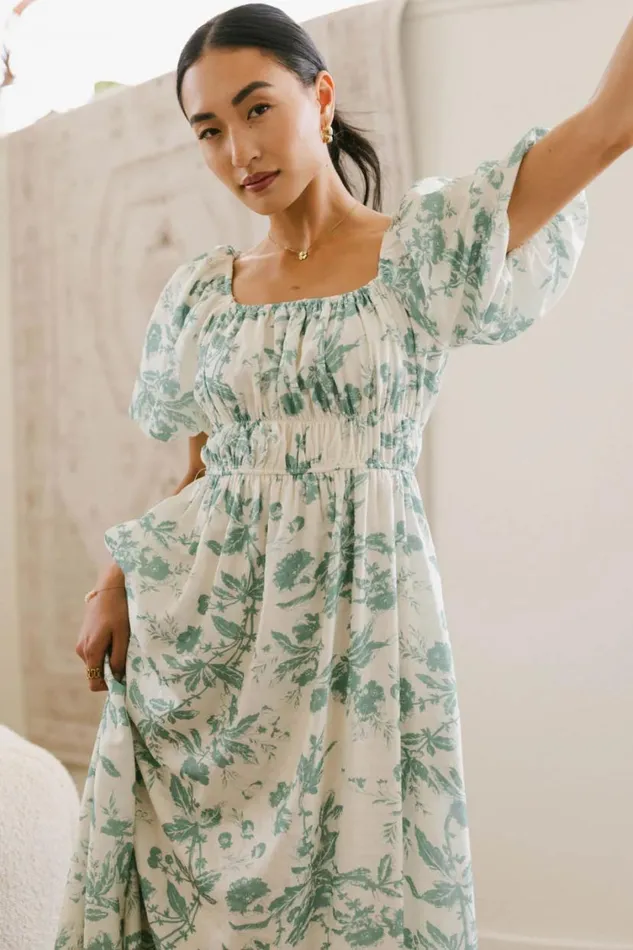 Dresses Women Bohme Dorothea Floral Midi Dress In Teal Teal