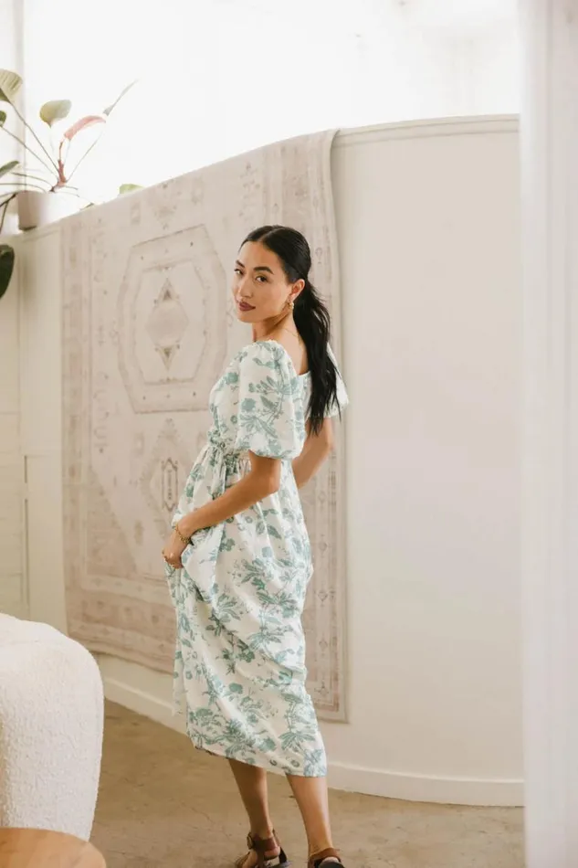 Dresses Women Bohme Dorothea Floral Midi Dress In Teal Teal