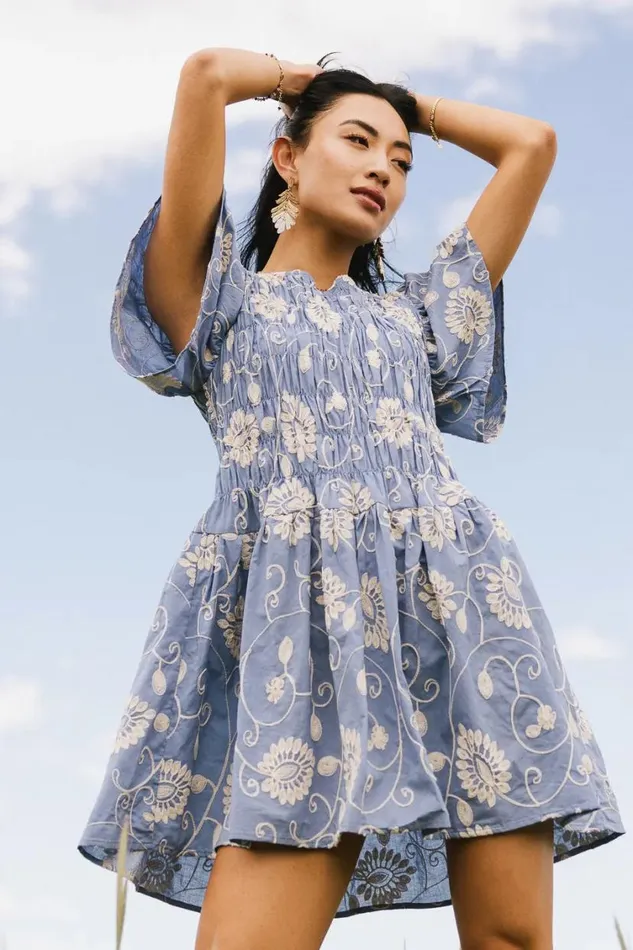 Dresses Women Bohme Priya Embroidered Mini Dress In Blue Blue