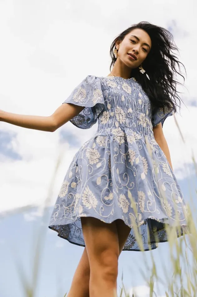 Dresses Women Bohme Priya Embroidered Mini Dress In Blue Blue