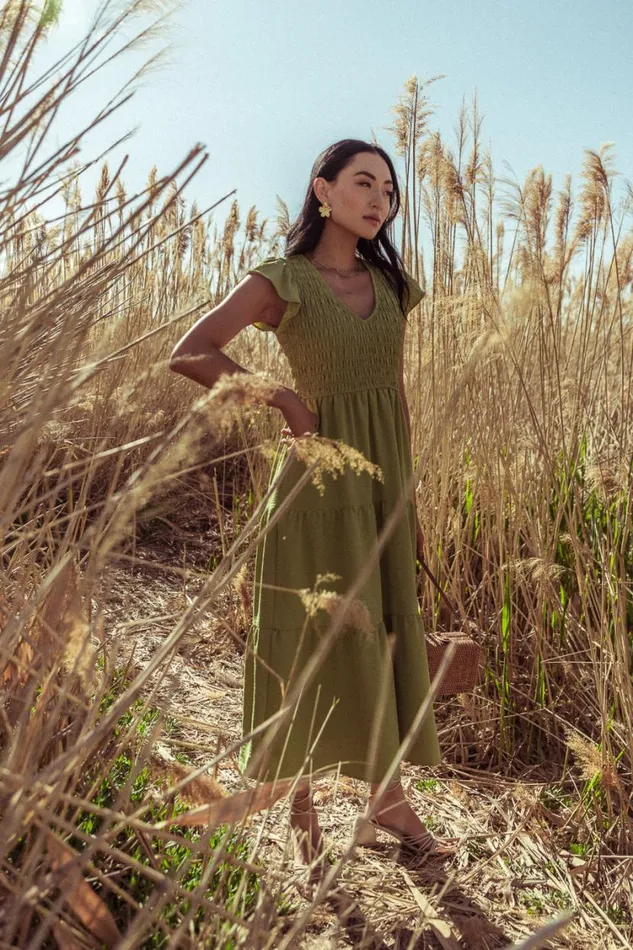 Dresses Women Bohme Rain Smocked Midi Dress In Green 8211 FINAL SALE Green