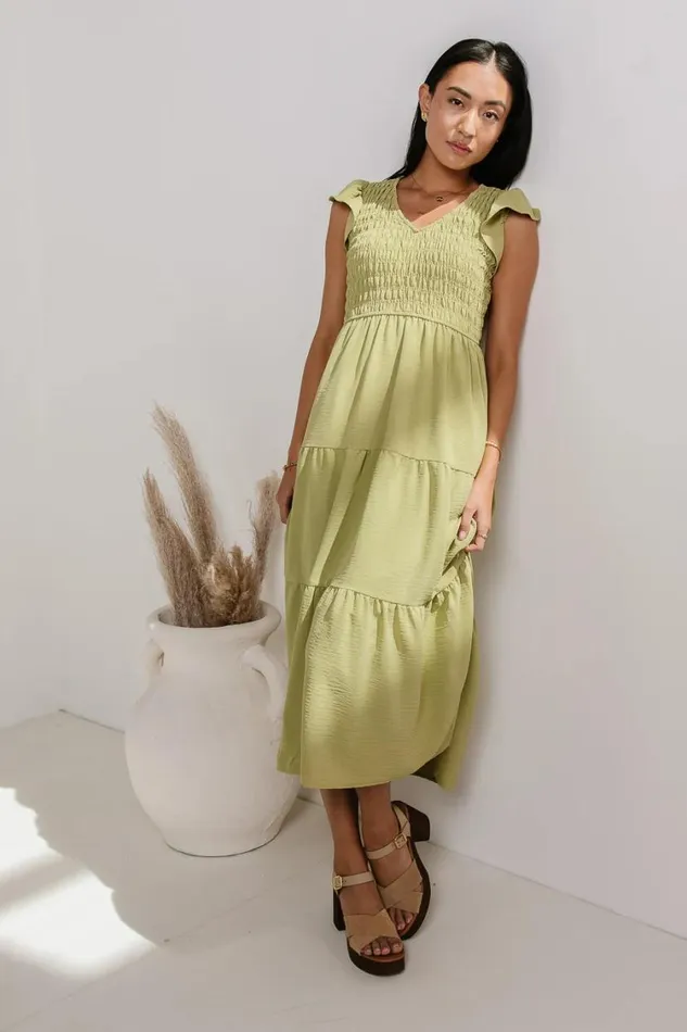Dresses Women Bohme Rain Smocked Midi Dress In Green 8211 FINAL SALE Green