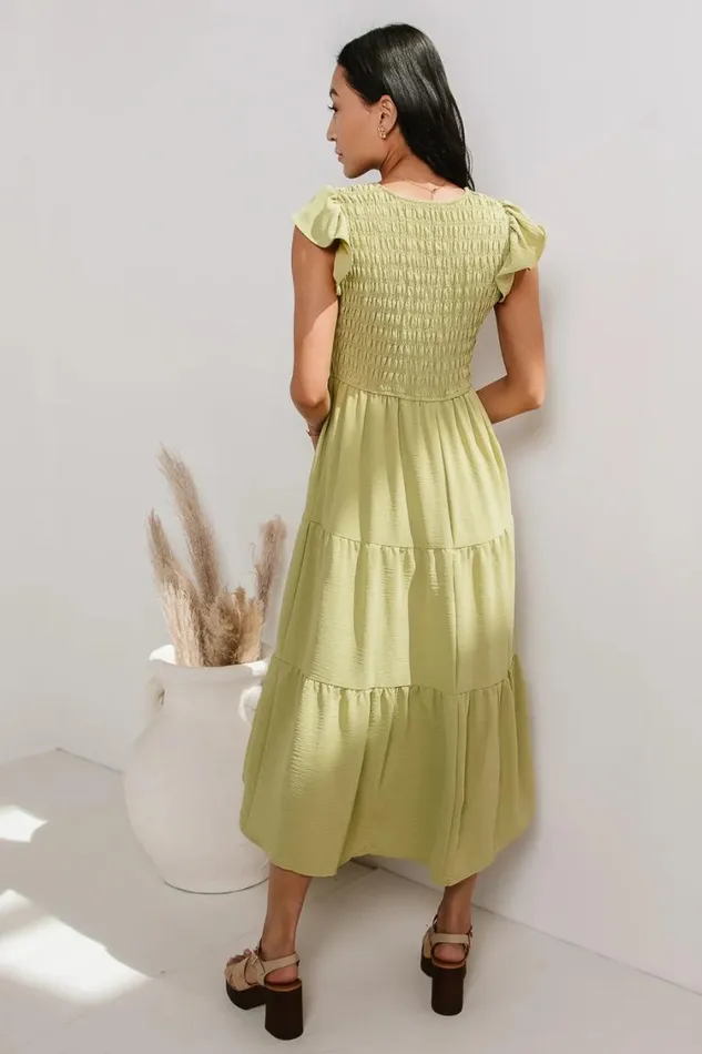 Dresses Women Bohme Rain Smocked Midi Dress In Green 8211 FINAL SALE Green