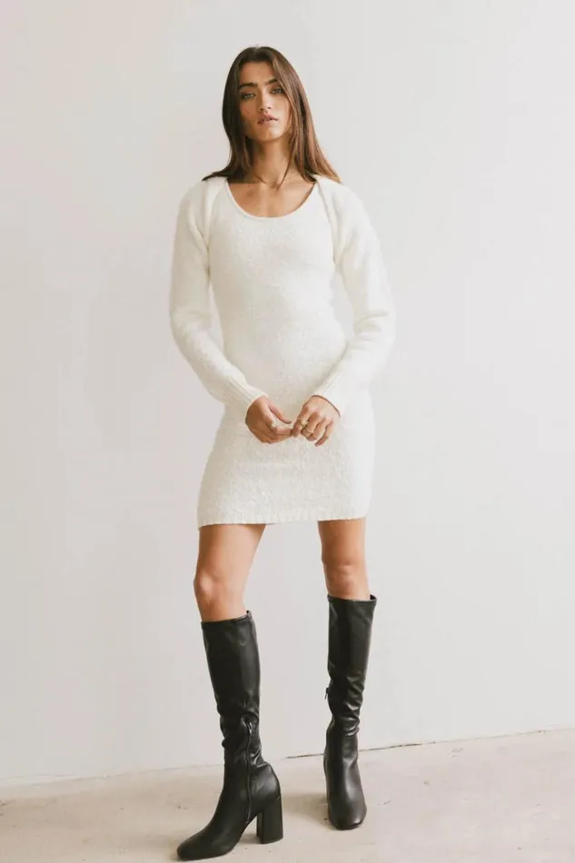Dresses Women Bohme Vale Textured Knit Mini Dress In Cream Ivory