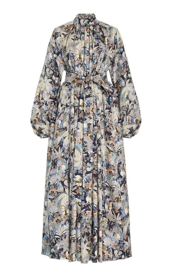 Dresses Women Gabriela Hearst Cedric Pleated Maxi Dress In Blue Multi Printed Silk Twill Dresses Women Gabriela Hearst Cedric Pleated Maxi Dress In Blue Multi Printed Silk Twill