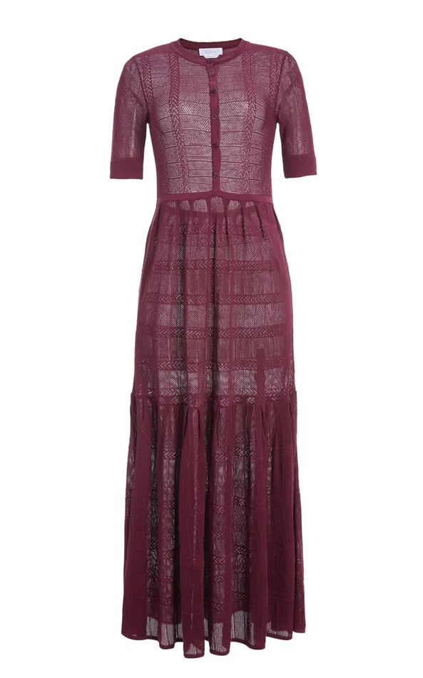 Dresses Women Gabriela Hearst Iris Pointelle Knit Pleated Maxi Dress With Slip In Bordeaux Cotton Silk Dresses Women Gabriela Hearst Iris Pointelle Knit Pleated Maxi Dress With Slip In Bordeaux Cotton Silk