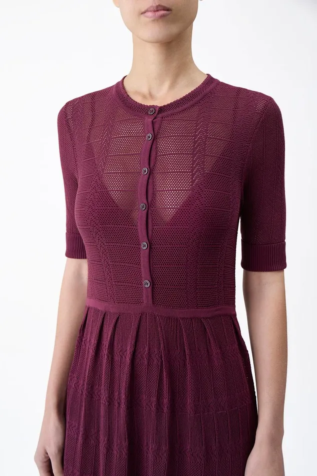 Dresses Women Gabriela Hearst Iris Pointelle Knit Pleated Maxi Dress With Slip In Bordeaux Cotton Silk