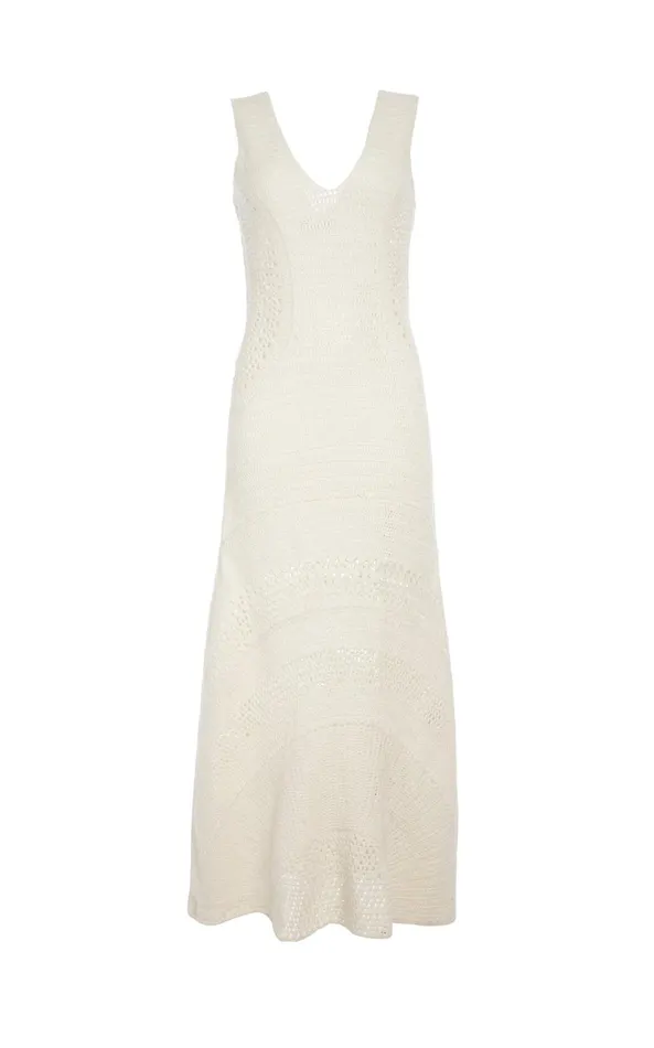 Dresses Women Gabriela Hearst Ocon Crochet Dress In Ivory Wool Cashmere