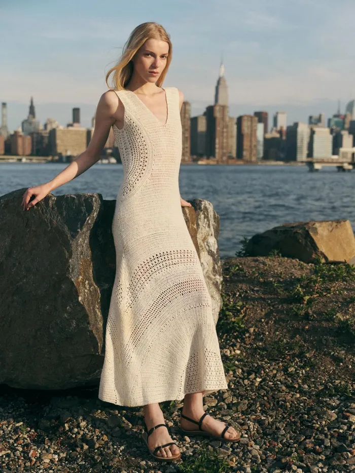 Dresses Women Gabriela Hearst Ocon Crochet Dress In Ivory Wool Cashmere