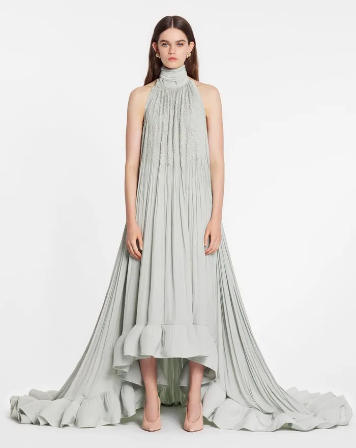 Dresses Women LANVIN Embroidered Cape Gown In Charmeuse Sage