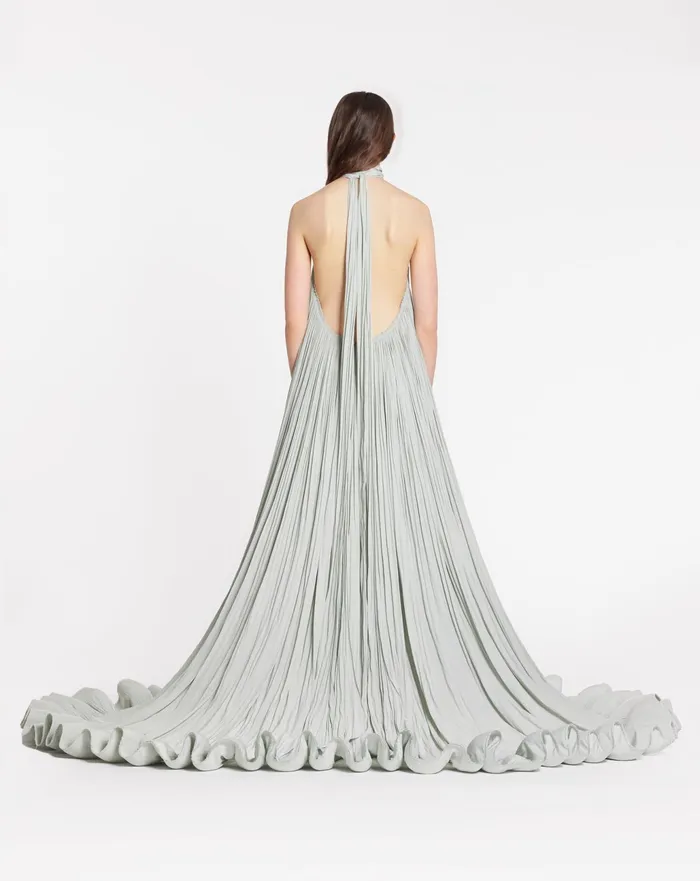 Dresses Women LANVIN Embroidered Cape Gown In Charmeuse Sage