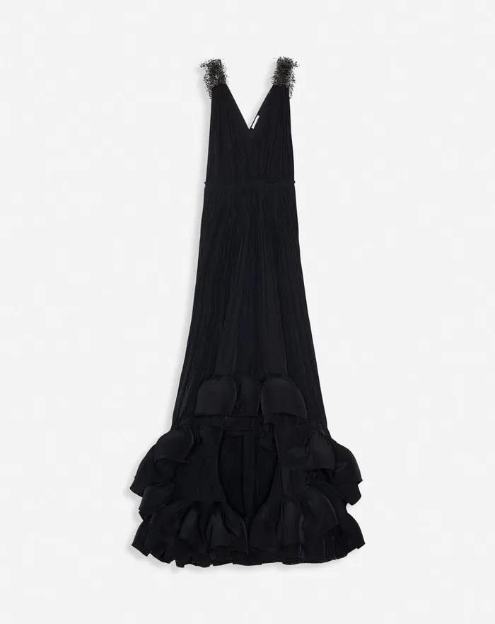 Dresses Women LANVIN Long Embroidered Charmeuse Evening Gown Black