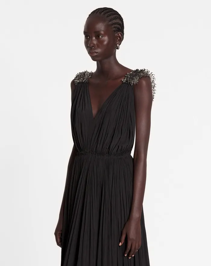 Dresses Women LANVIN Long Embroidered Charmeuse Evening Gown Black
