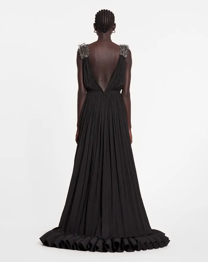 Dresses Women LANVIN Long Embroidered Charmeuse Evening Gown Black