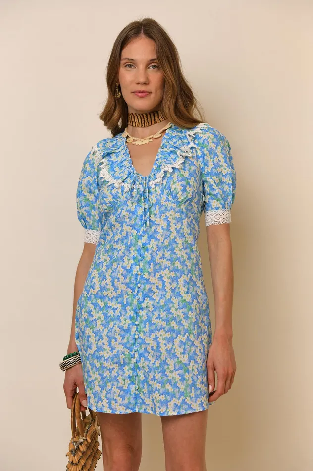 Dresses Women RIXO Anya Blue Tropical Floral