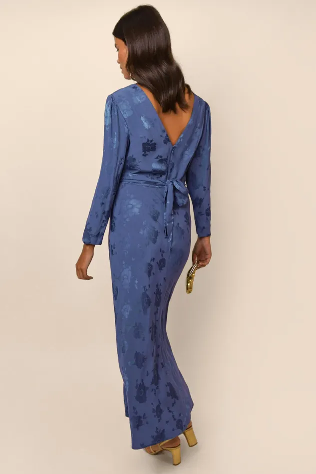 Dresses Women RIXO Ginger Steel Blue Poppy Jacquard Dresses Women RIXO Ginger Steel Blue Poppy Jacquard