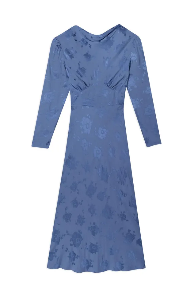 Dresses Women RIXO Ginger Steel Blue Poppy Jacquard Dresses Women RIXO Ginger Steel Blue Poppy Jacquard