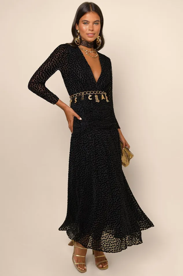 Dresses Women RIXO Racquel Black Polka Dot Burnout
