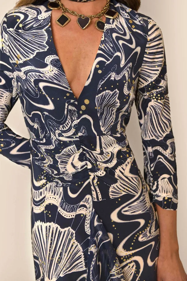 Dresses Women RIXO Rose Navy Glitter Psychedelic Shell