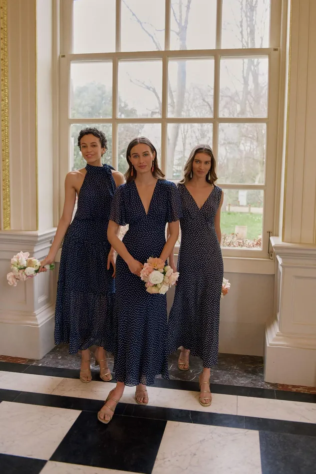 Dresses Women RIXO Sandrine Mini Navy Polka Dot Dresses Women RIXO Sandrine Mini Navy Polka Dot