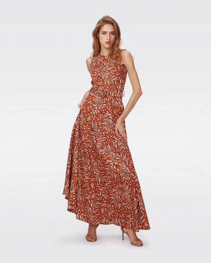 Elliot Maxi Dress Water Tiger Caramel Women DVF Dresses