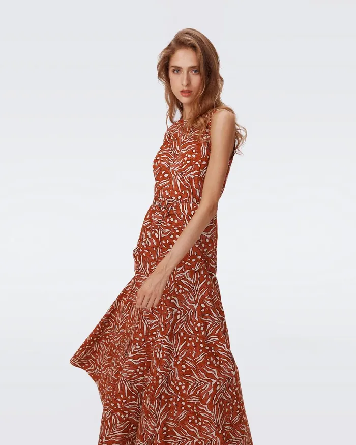 Elliot Maxi Dress Water Tiger Caramel Women DVF Dresses