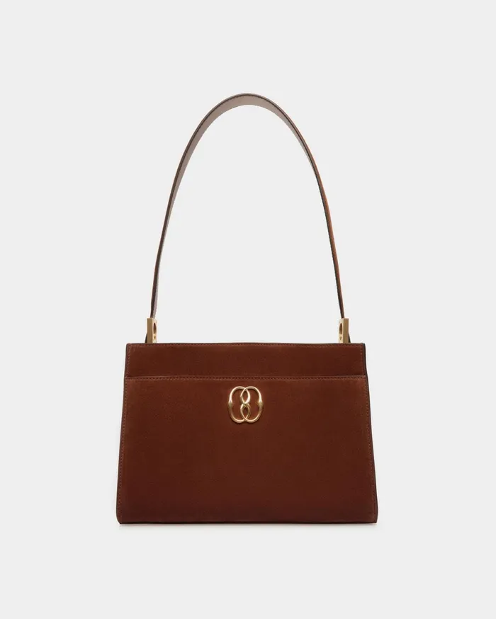 Emblem Shoulder Bag In Brown Suede Women Bally Shoulder Bags