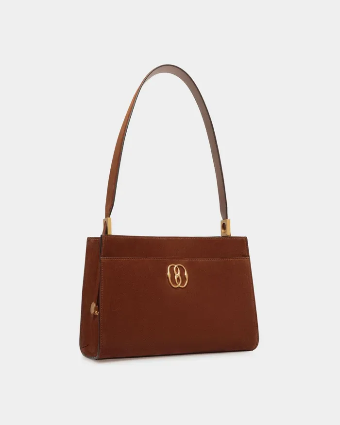 Emblem Shoulder Bag In Brown Suede Women Bally Shoulder Bags
