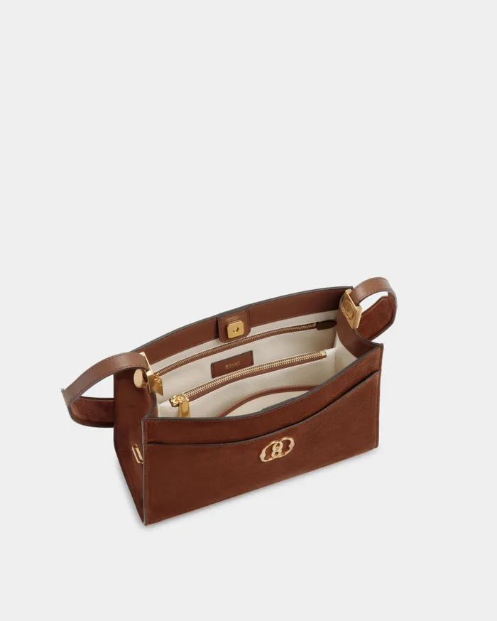 Emblem Shoulder Bag In Brown Suede Women Bally Shoulder Bags