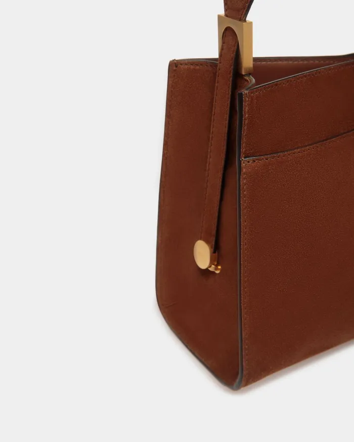 Emblem Shoulder Bag In Brown Suede Women Bally Shoulder Bags
