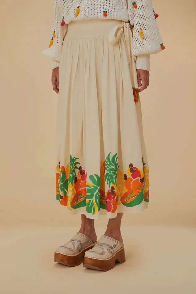 Embroidered Fruits Side Bow Midi Skirt Women FARM Rio Skirts