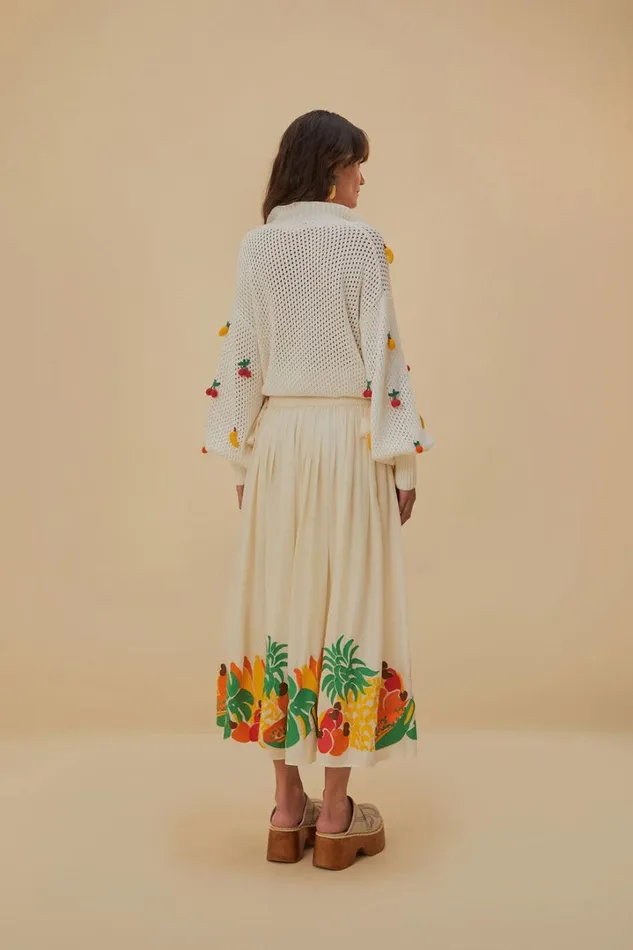 Embroidered Fruits Side Bow Midi Skirt Women FARM Rio Skirts
