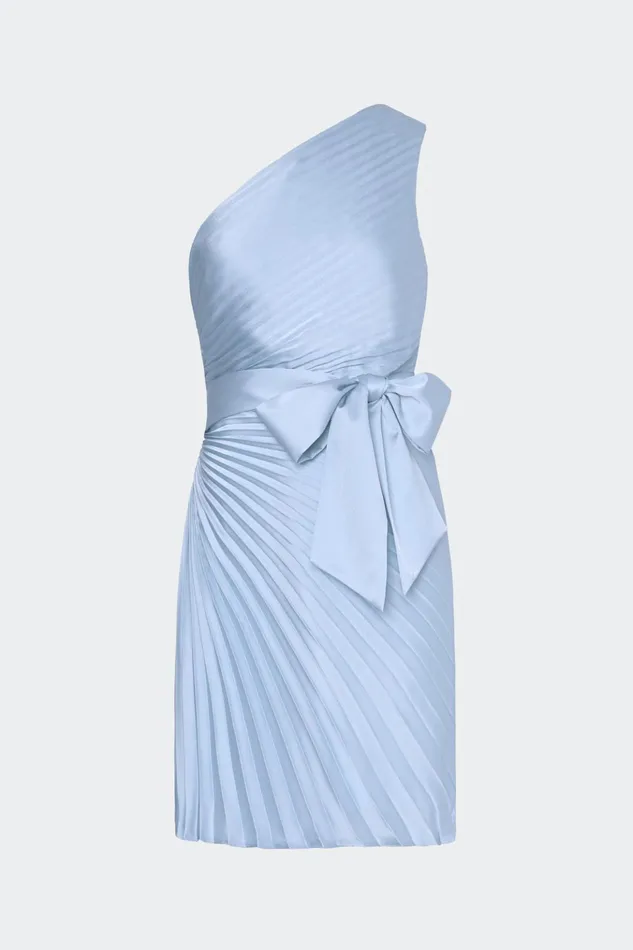 Estie Satin Pleated Mini Dress Ice Blue Women Milly Dresses